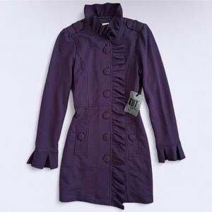 00s Kut From The Kloth Purple Jersey Coat Ruffled Mock Neck NWT Size S